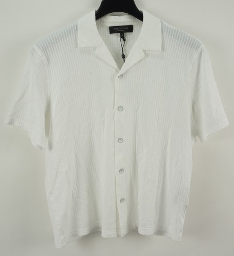 New $235 rag & bone Avery Knit Seersucker Men's Small White Button Up Shirt - Picture 2 of 9