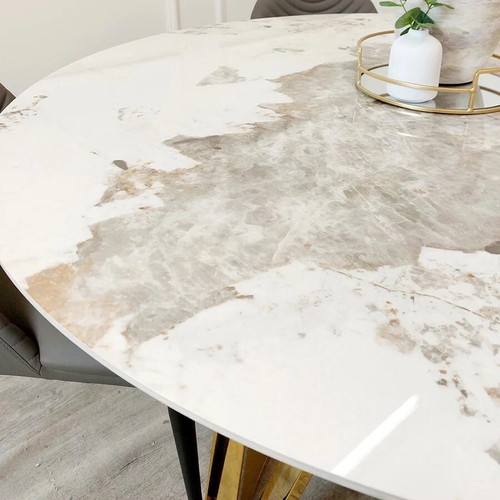 Nero Gold 1.3 Round Dining Table with Sintered Stone Top With 4 Chairs - Picture 3 of 3