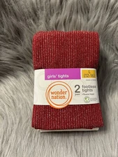 Wonder Nation Footless Fleece Lined Tights Girls Size Large 2 Pack Red & White