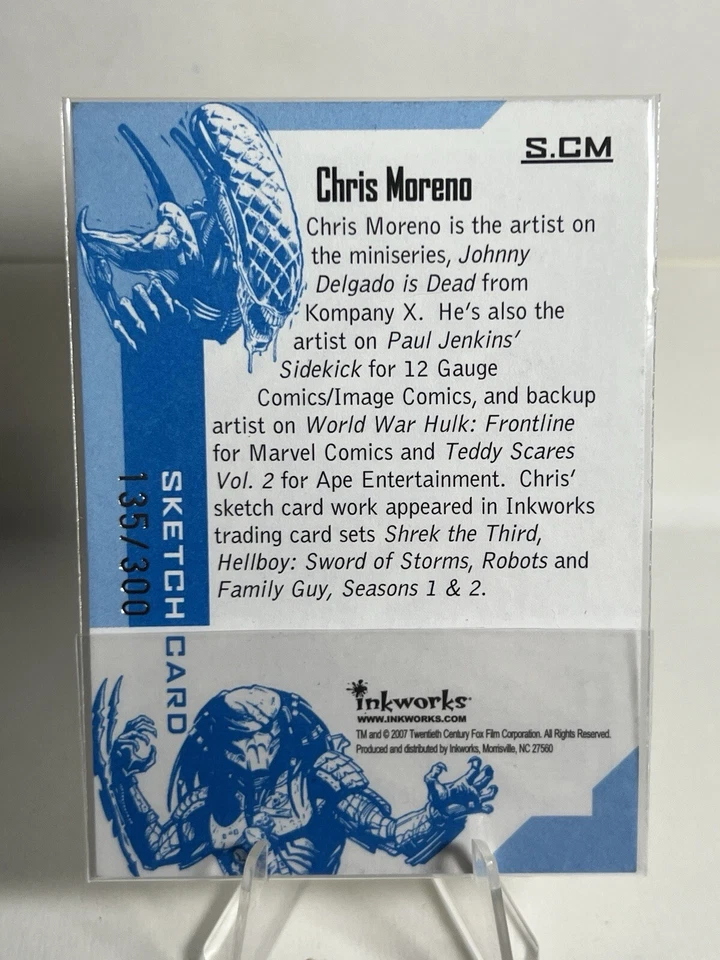 2007 AVP ALIENS VS PREDATOR  SKETCH CARD Chris Moreno  /300 - Image 2 of 2