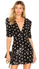 New House of Harlow X Revolve Linus Dress Womens S Black White Sequins Dots