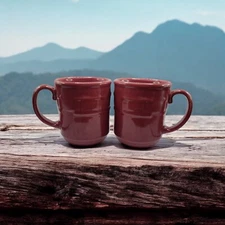 Longaberger Pottery Coffee Mugs Woven Traditions Paprika/Red 12oz Set of 2 Cups