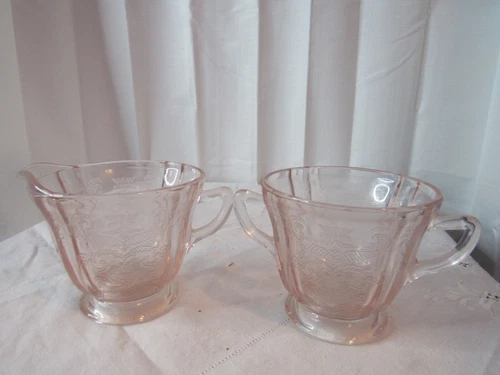 Indiana Glass PINK Glass Sugar Bowl & Creamer - MADRID Recollection Pattern