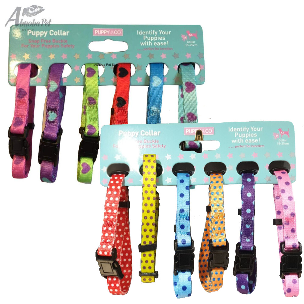 Hem & Boo HEARTS & STARS Nylon Whelping Collars Identify Puppies easy XS 20-30cm