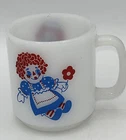 Raggedy Ann and Andy White Milk Glass Coffee Mug Glasbake