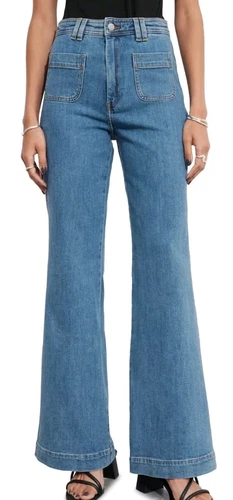 & Other stories Jeans High Rise Flare Mid Blue 30 Patch Pockets