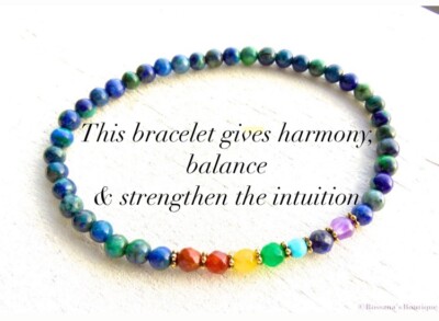 7 Chakra Stone with Azurite Bracelet, Chakra Healing, Energy Balance