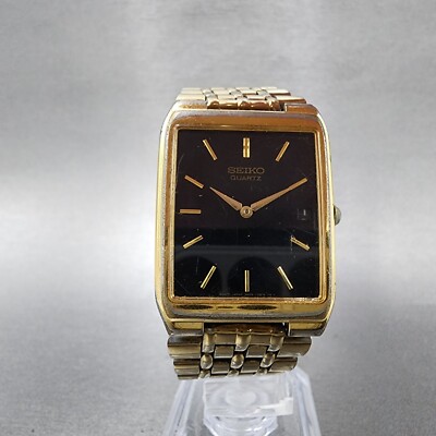 Seiko Tank Watch Men 27mm Black Dial Gold Tone Date 7n29-5b29 New
