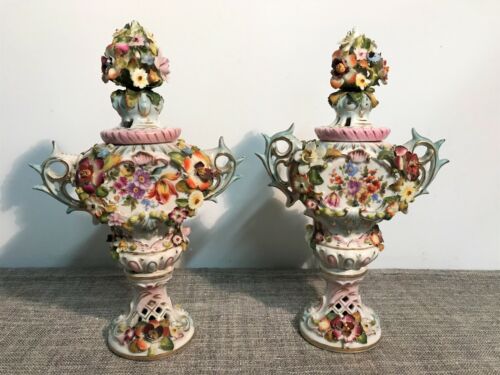 20th Century Saxony Sitzendorf Porcelain Vases Pair - Picture 1 of 12