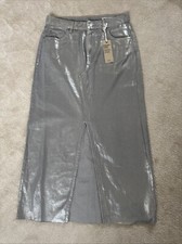Marks and Spencer Metallic Denim Maxi Skirt Size 12 Short