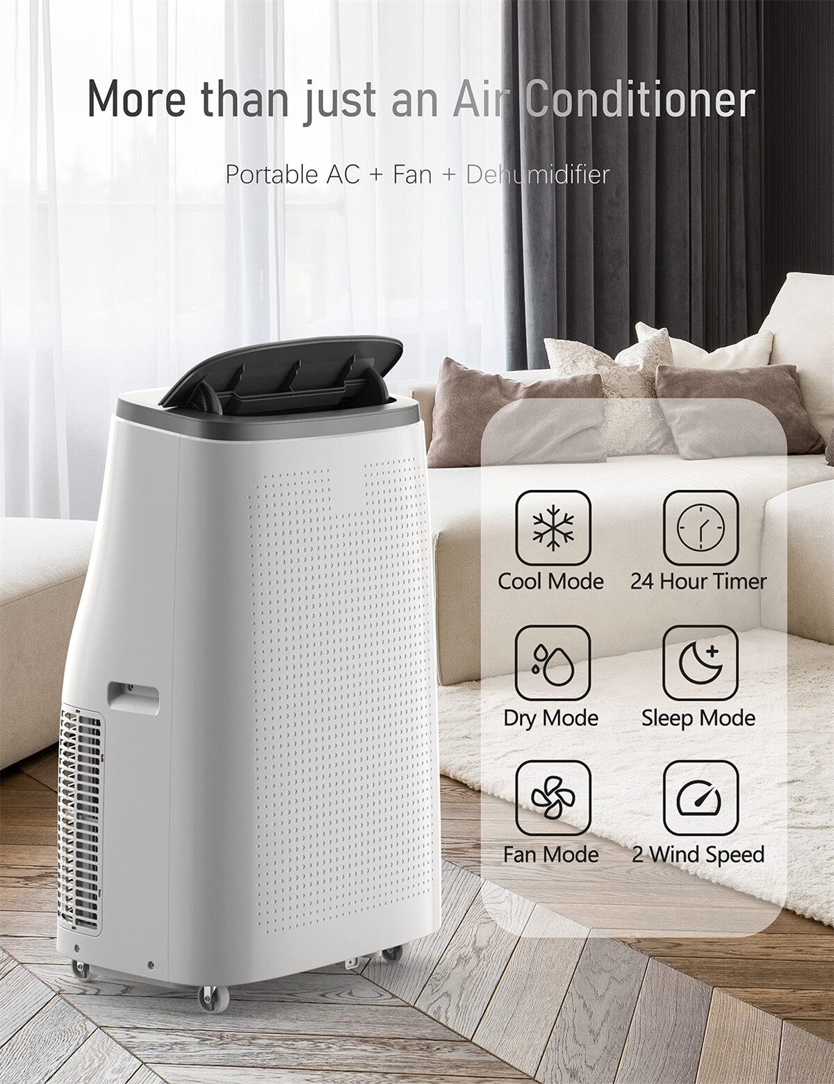 📱14,000 BTU Portable Air Conditioner for Large Room up to 750 Sq.Ft 24H Timer