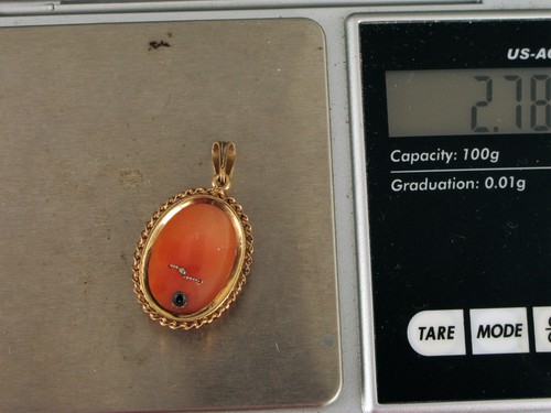 VINTAGE DESIGNER SIGNED BDA 10K YELLOW GOLD DIAMOND ACCENT CARVED CAMEO PENDANT - Picture 5 of 5