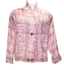 Vtg. Taos Artisan Pink Silver Gold Hand Woven Cotton Jacket Elizabeth Jenkins