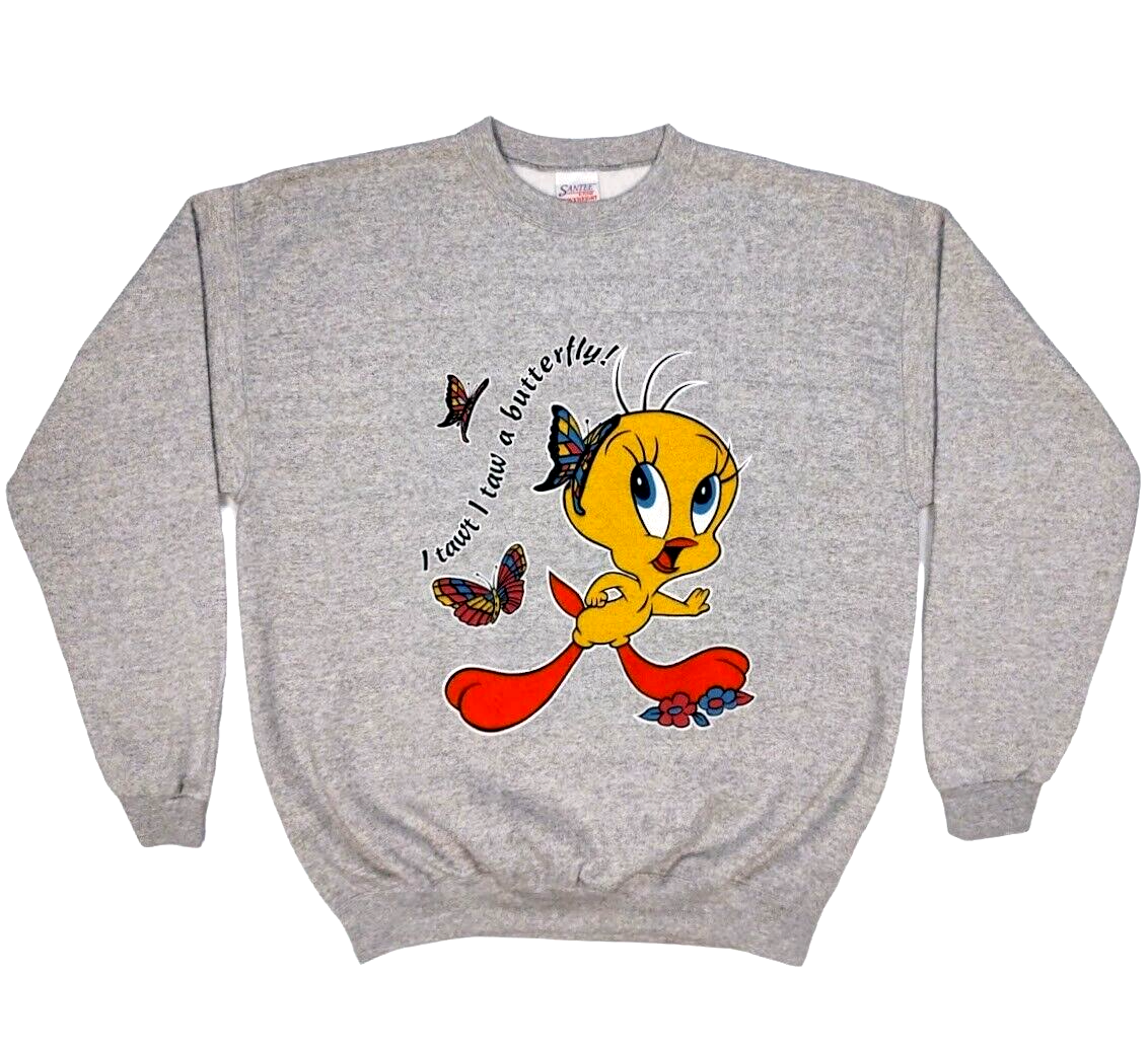 New Vintage 90s Looney Tunes Tweety Bird Sweatshirt XL Gray