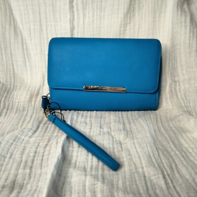Mundi Wristlet Wallet Clutch Wallet Blue RFID Blocking Soft Linen