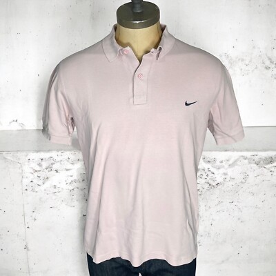 NIKE Herren Kurzarm Poloshirt Vintage drei Knöpfe rosa Baumwolle - Größe L