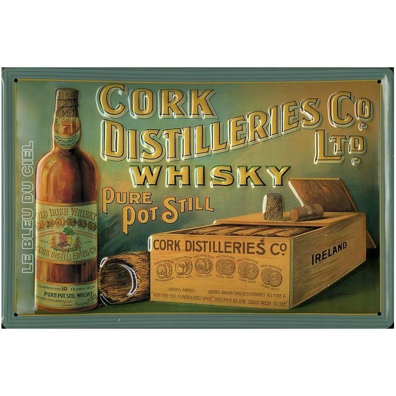 Plaque métal Cork Distilleries Whisky idée cadeau originale relief rétro pour homme