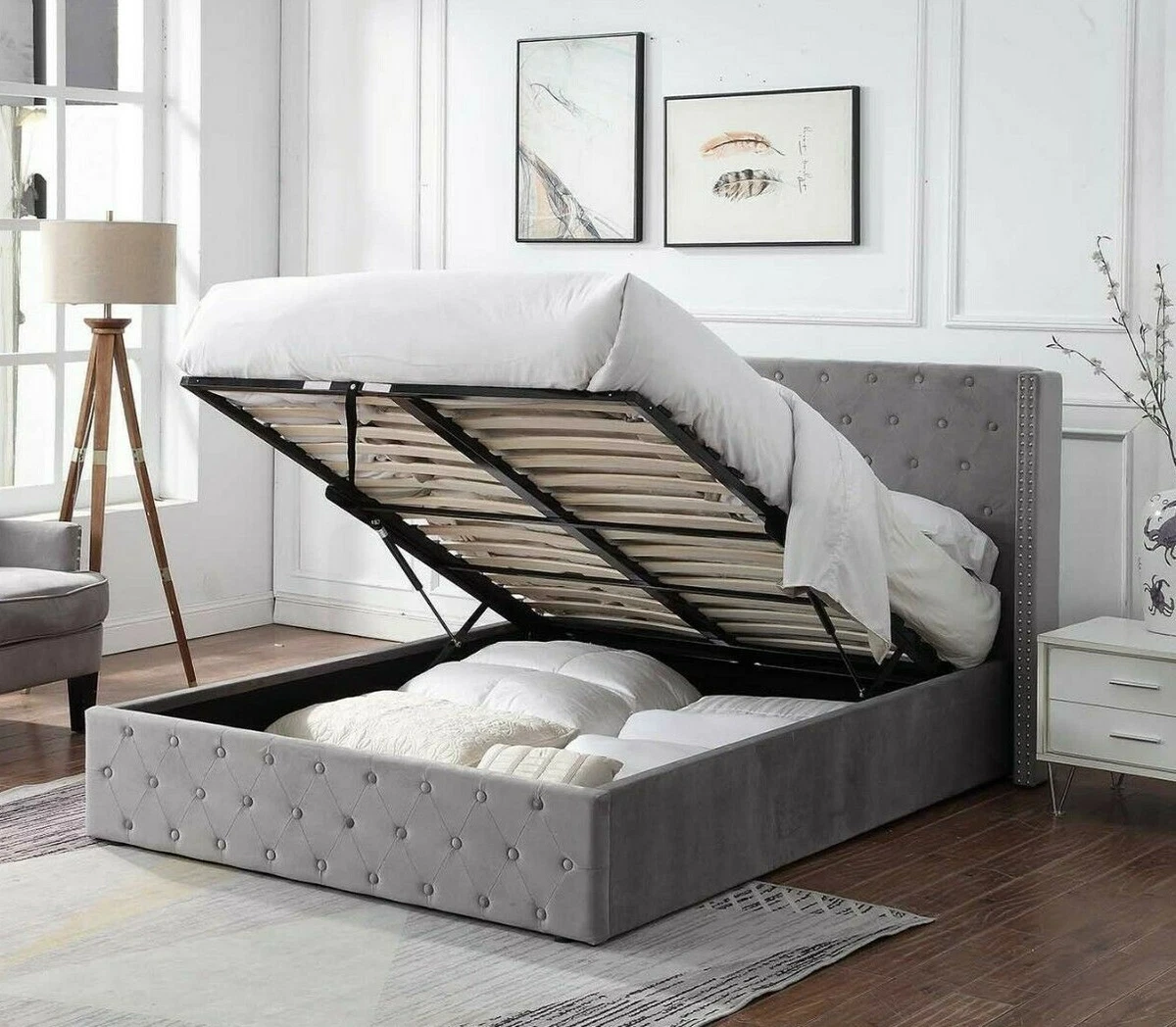 Queen platform 2024 bed grey