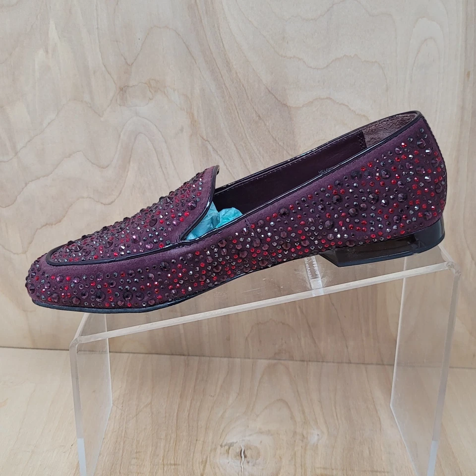 Zapatos Mocasines Donald Pliner Para Mujer Talla 9 N Borgoña Terciopelo Estrás Foto 3 de 4