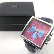 Paul Smith Mens Square Chronograph Quartz Pink Dial Leather Band Watch