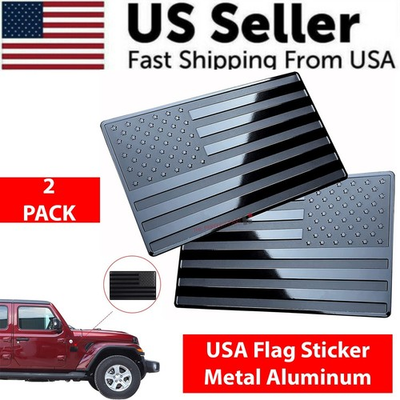 #ad 2PCS Metal USA Flag Sticker American Car Truck Decal Emblem Black $4.99