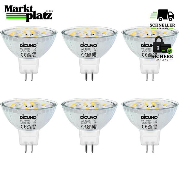 LED Lampe GU5.3 5W Neutralweiß 4000K 12V 6Er Pack Ersatz FüR 50W 6 StüCk-image