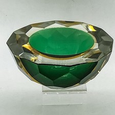 Murano Mandruzzato Sommerso 12 Diamanten facettierte Geode Glas Schale 70er MCM