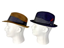 2 Vintage CHAMP Feel The Felt Fedora Hats Size 7 Black Kasmir, Brown Downtowner