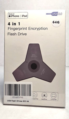 64GB 4-in-1 Fingerprint Encryption USB Flash Drive | USB 3.0 Type-C Lightning PC