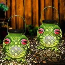 2 Pack Solar Lanterns Outdoor Waterproof Frog Metal Hanging Lantern Outdoor Hang