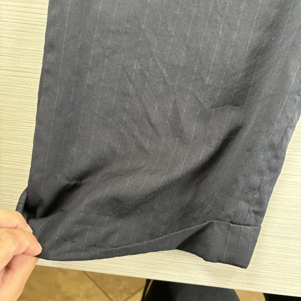 Richard Harris Dress Pants Mens 38R Navy Pinstripe Wool Pleated Cuffed Trousers - Image 4 of 4