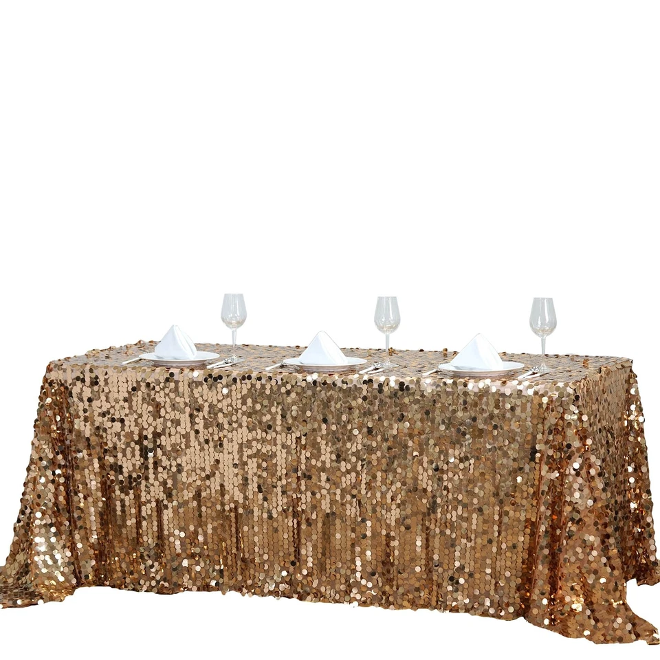Gold Rectangular 90x132" Large Payette Sequin Tablecloth Wedding Catering SALE - Image 3 of 4