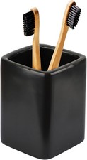 Black Ceramic Square Toothbrush Cup Durable Black Toothbrush Holder Bathroom