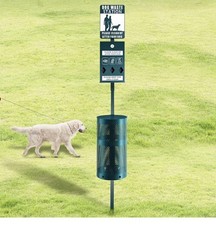 Dog Waste Station Galvanized Steel Outdoo Pet Bin w/Poop Bag Dispenser New Unuse