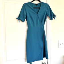 Banana Republic Bow Wrap Dress Women’s 0 Truly Teal Office Career Business