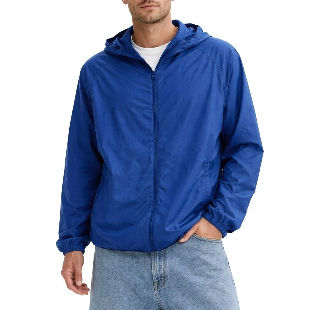 Clique Windbreaker Jacket L Blue Hooded Lightweight Outdoor Relaxed Gorpcore