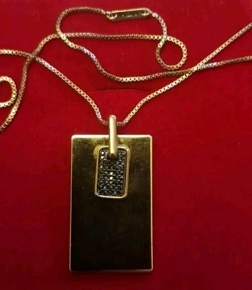 Peregrino Chapado en Oro Amarillo Barra y Colgante Cristal Negro Dije y Cadena Decorativa Foto 4 de 4