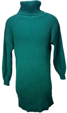 Anrabess Womens Green Ribbed Turtleneck Sweater Tunic Small