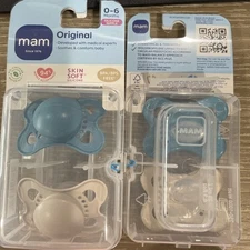 2 MAM Original Baby Nipple Pacifier, Soft Skin Silicone, 0-6 Month BPA/ BPA Free