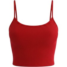 Brandy Melville Red Ribbed Cami Tank Top Spaghetti Strap Cropped One Size Italy
