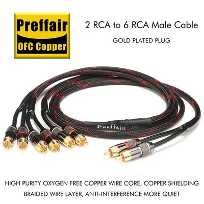 HiFi 4Cores 4N OFC Copper Audio Interconnect Cable 2 RCA To 6 RCA Male Connector