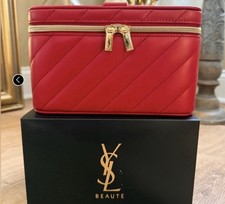 Yves Saint Laurent Red Quilted Leather Cosmetic Case with Gold Hardware YSL