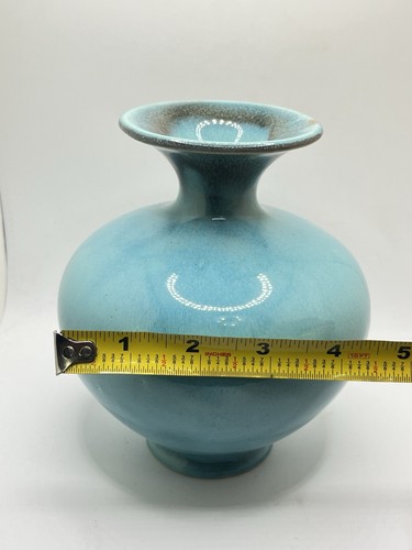 Vintage Kunstkeramik türkisblau Vase Flaschenhals schwarz gesprenkelt 1017-1 Mark 6,5" - Bild 10 von 10