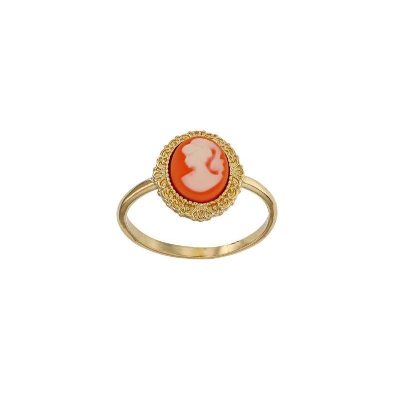 Bague camée résine orange et blanche en plaqué or 18k, bague vintage femme réglable