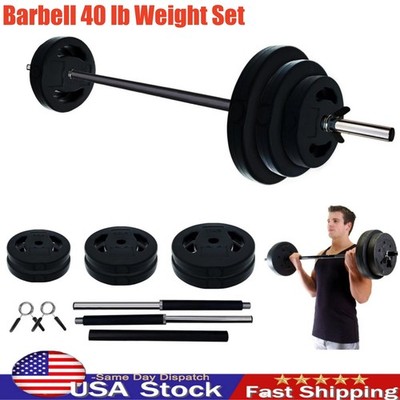 Barbell 40 lb Weight Set With Bar For Home Fitness Gym Full Body Workout