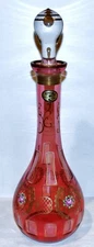 GORGEOUS VINTAGE BOHEMIA CZECHOSLOVAKIA CRYSTALEX CRANBERRY GOLD ROSE DECANTER