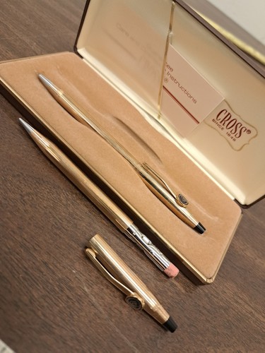 Vintage CROSS 10k Gold Filled Pen Pencil SET & Box Both Work USA Advertising - Picture 7 of 10