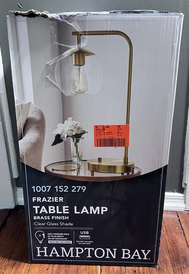 Hampton Bay AF47012U Frazier 21.5 in. Antique Brass Table Lamp with USB Port - Image 2 of 4