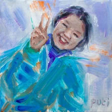 Joyful Angel original painting 5x5" - wings happy fairy peace love smile art