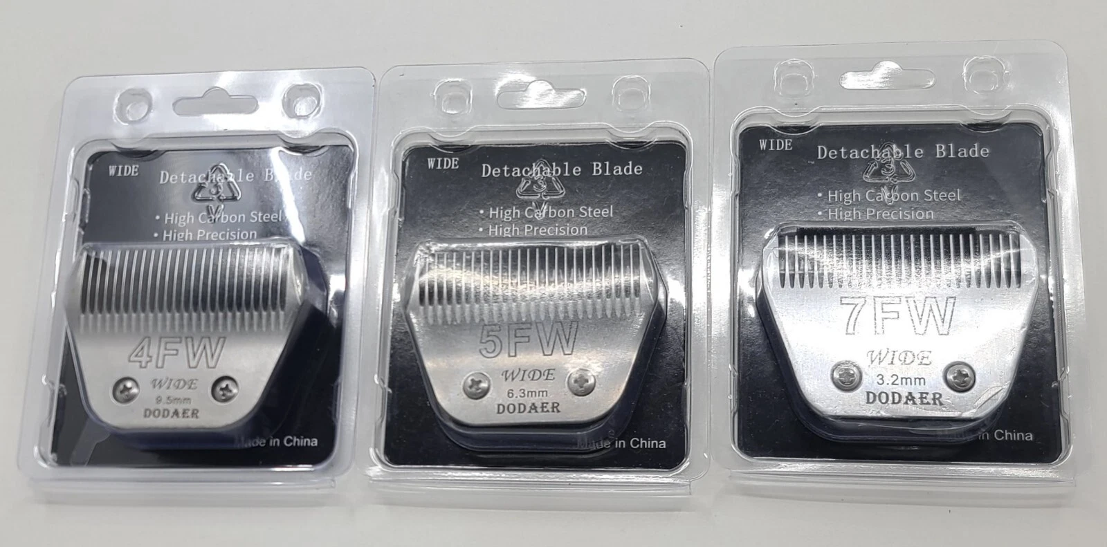 3 DODAER Detachable Pet Dog Grooming Blades High Carbon Steel Size 4FW, 5FW, 7FW
